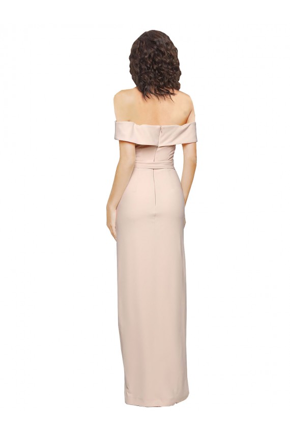 Sleeveless Off the Shoulder Stretch Crepe Nude Long Formal Evening Gown / Prom Dress / Bridesmaid Dress Bath