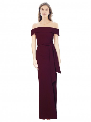 Sleeveless Off the Shoulder Stretch Crepe Burgundy Gold Long Formal Evening Gown / Prom Dress / Bridesmaid Dress Bath