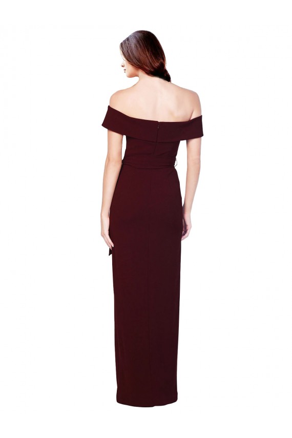 Sleeveless Off the Shoulder Stretch Crepe Burgundy Gold Long Formal Evening Gown / Prom Dress / Bridesmaid Dress Bath