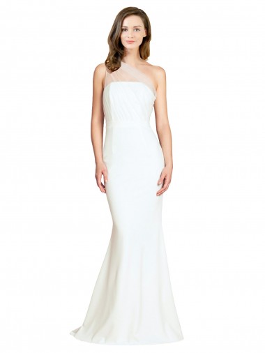 Sleeveless One Shoulder Stretch Crepe & Tulle Ivory Sweep Train Formal Evening Gown / Bridesmaid Dress Bath