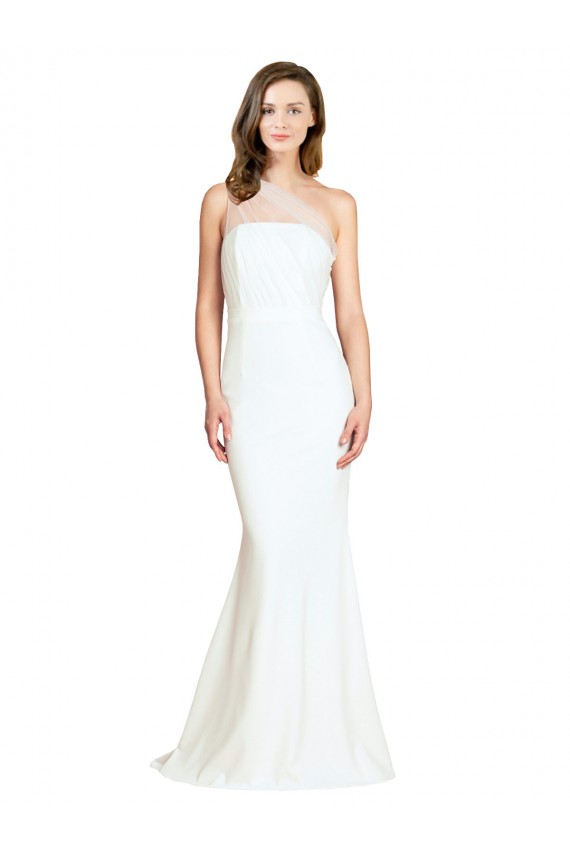 Sleeveless One Shoulder Stretch Crepe & Tulle Ivory Sweep Train Formal Evening Gown / Bridesmaid Dress Bath