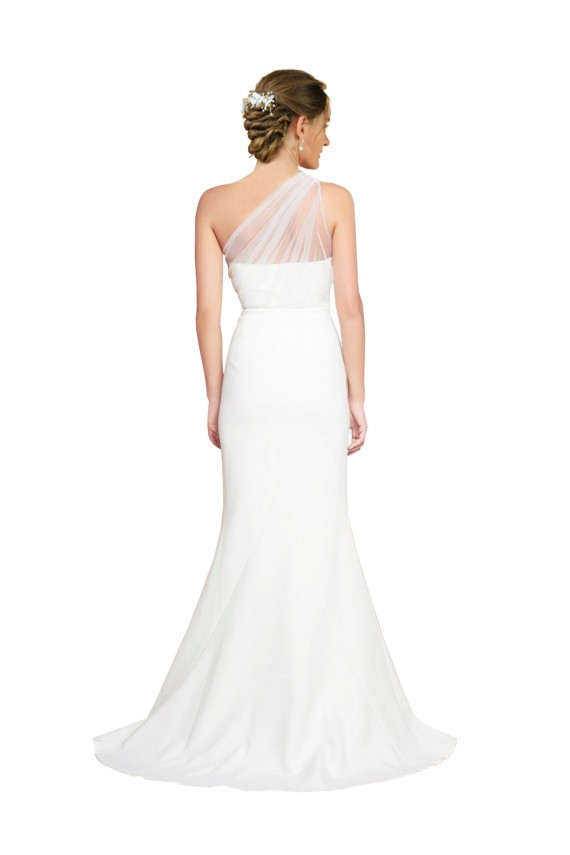 Sleeveless One Shoulder Stretch Crepe & Tulle Ivory Sweep Train Formal Evening Gown / Bridesmaid Dress Bath