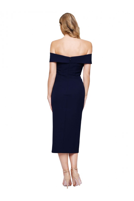 Sleeveless Sweetheart Stretch Crepe Dark Navy Midi Length Formal Evening Gown / Prom Dress / Bridesmaid Dress Bath