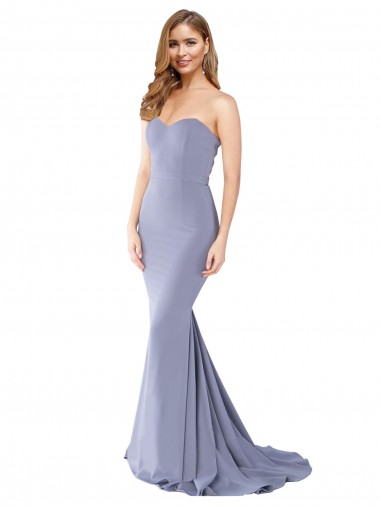 Sleeveless Strapless Stretch Crepe Smoke Blue Long Formal Evening Gown / Prom Dress / Bridesmaid Dress Bath