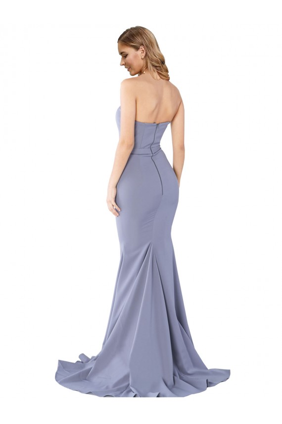 Sleeveless Strapless Stretch Crepe Smoke Blue Long Formal Evening Gown / Prom Dress / Bridesmaid Dress Bath
