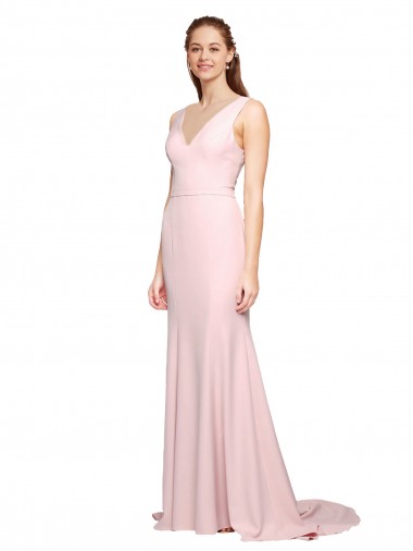 Sleeveless V-Neck Stretch Crepe Pink Sweep Train Black Tie Evening Dress / Prom Dress / Bridesmaid Dress Bath