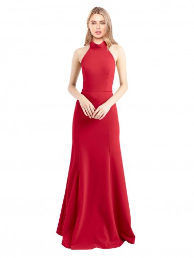 Sleeveless High Neck Stretch Crepe Red A-Line Long Formal Evening Gown / Prom Dress / Bridesmaid Dress Bath