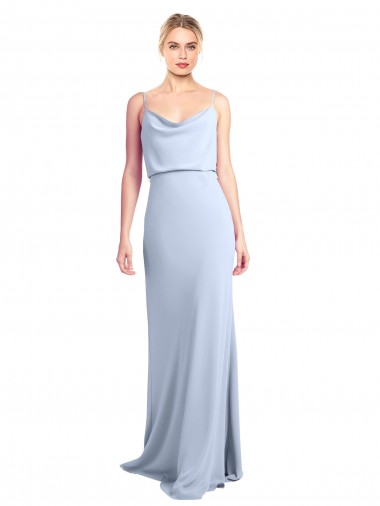 Sleeveless High Neck Stretch Crepe Light Sky Blue Sheath Long Formal Dress / Bridesmaid Dress Bath