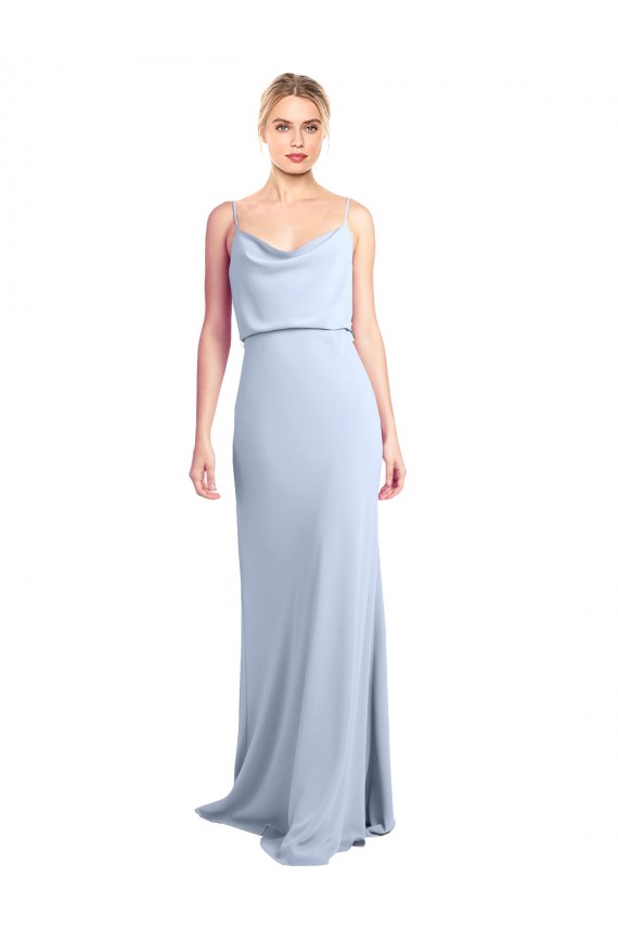Sleeveless High Neck Stretch Crepe Light Sky Blue Sheath Long Formal Dress / Bridesmaid Dress Bath