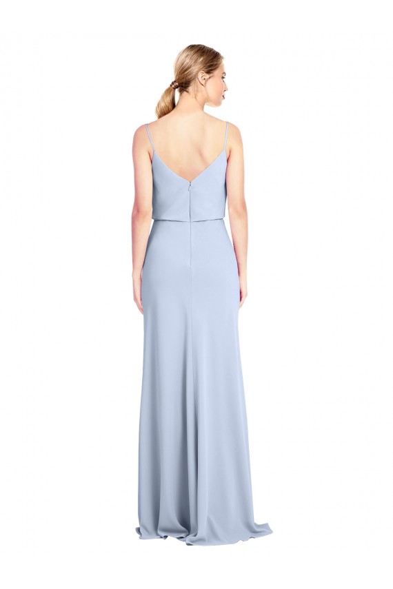 Sleeveless High Neck Stretch Crepe Light Sky Blue Sheath Long Formal Dress / Bridesmaid Dress Bath