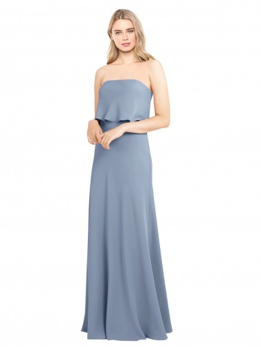Sleeveless High Neck Stretch Crepe Smoke Blue Long Formal Dress / Bridesmaid Dress Bath
