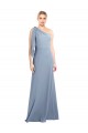 Flutter Sleeves One Shoulder Stretch Crepe Smoke Blue Long Formal Dress / Bridesmaid Dress Bath