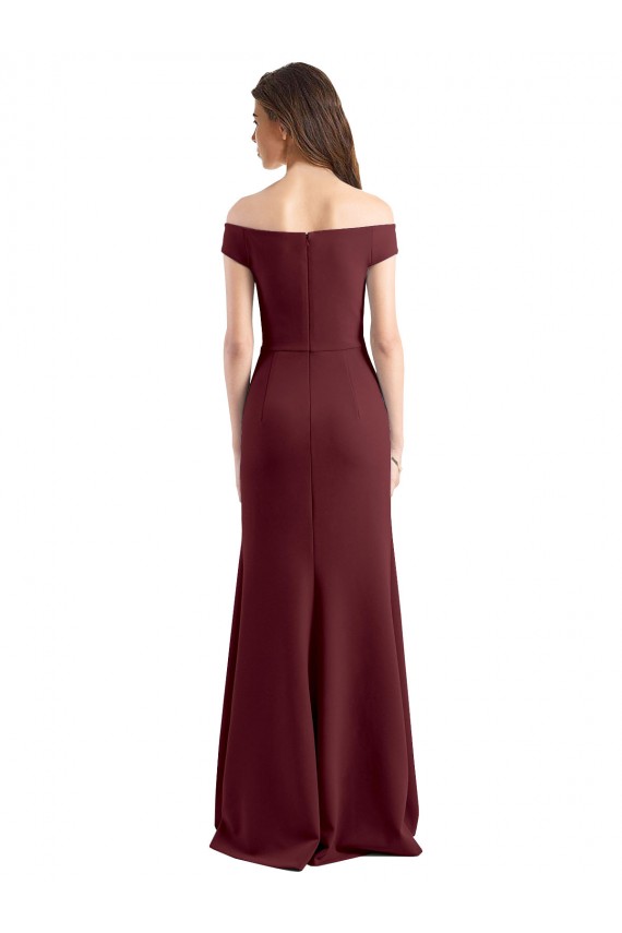 Sleeveless High Neck Stretch Crepe Burgundy Gold Long Prom Dress / Bridesmaid Dress Bath