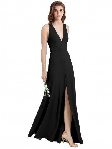Sleeveless High Neck Stretch Crepe Black Sheath Long Formal Evening Gown / Prom Dress / Bridesmaid Dress Bath