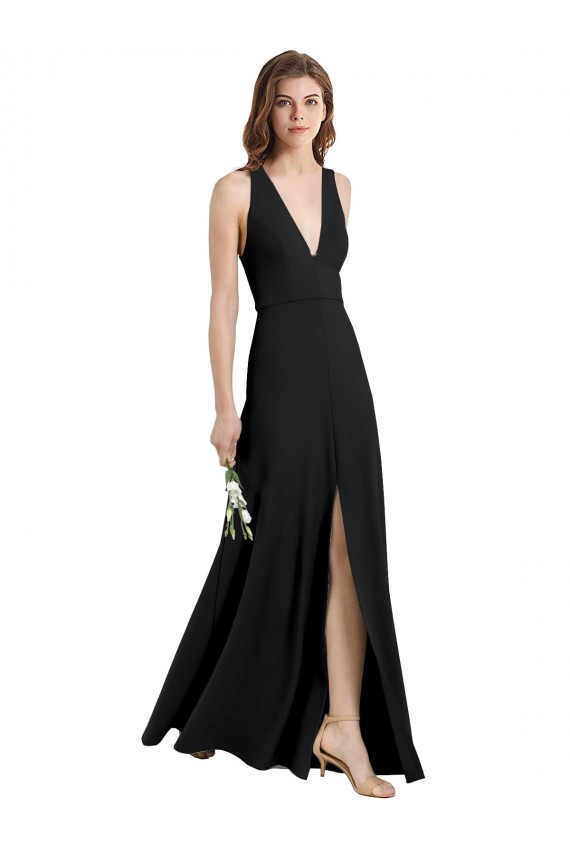 Sleeveless High Neck Stretch Crepe Black Sheath Long Formal Evening Gown / Prom Dress / Bridesmaid Dress Bath