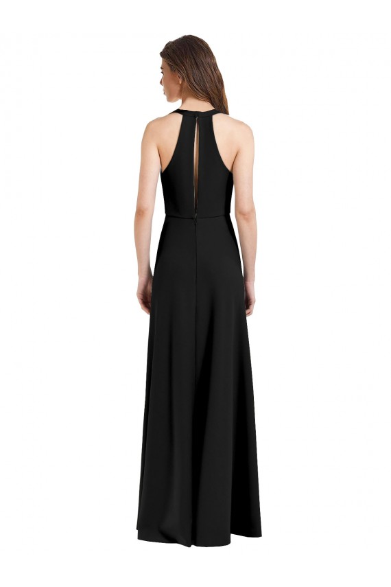 Sleeveless High Neck Stretch Crepe Black Sheath Long Formal Evening Gown / Prom Dress / Bridesmaid Dress Bath