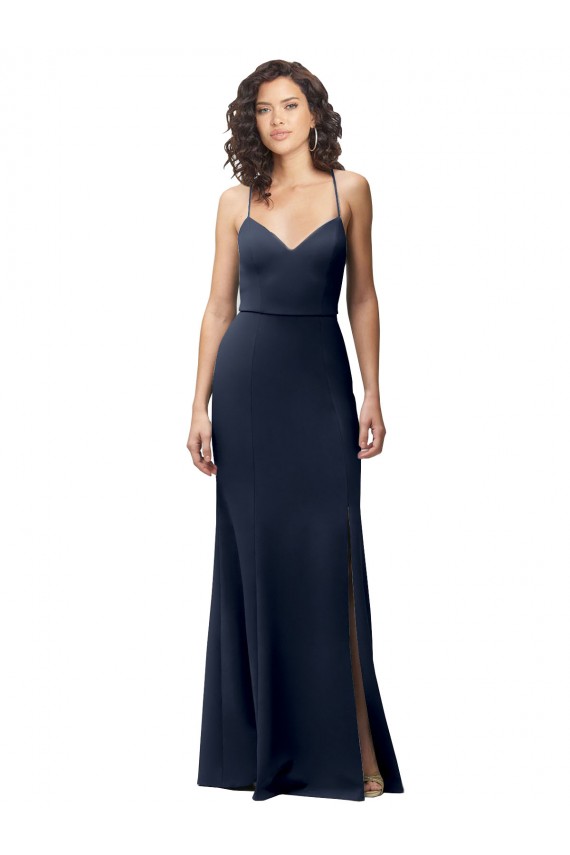 Sleeveless High Neck Stretch Crepe Dark Navy Long Formal Evening Gown / Prom Dress / Bridesmaid Dress Bath