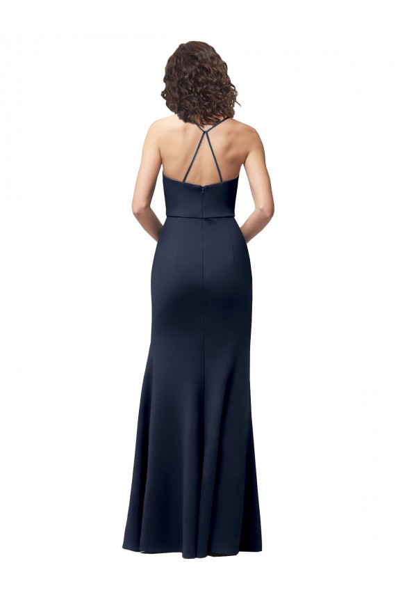Sleeveless High Neck Stretch Crepe Dark Navy Long Formal Evening Gown / Prom Dress / Bridesmaid Dress Bath
