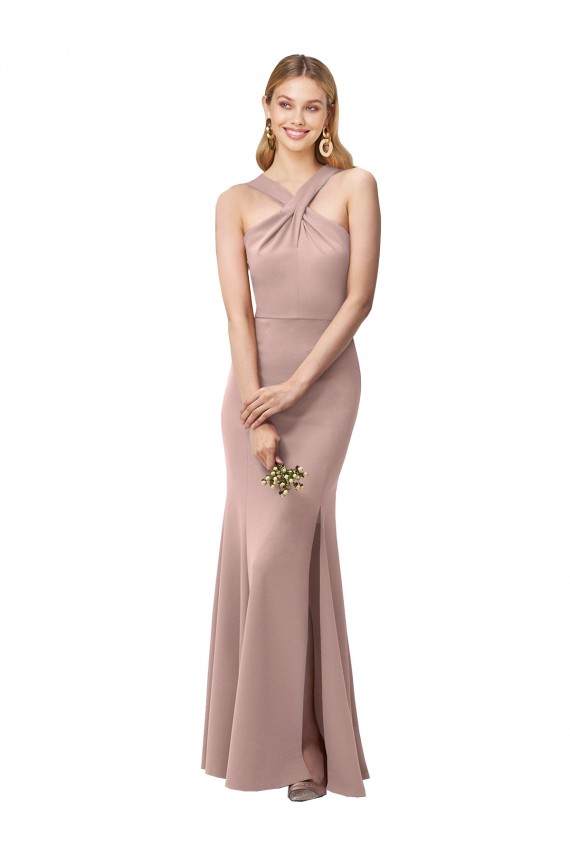 Sleeveless High Neck Stretch Crepe Dusty Pink Sheath Long Prom Dress / Bridesmaid Dress Bath