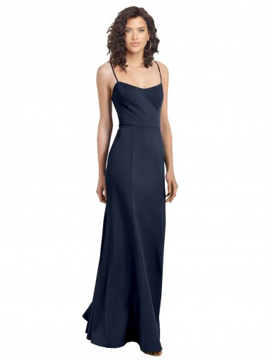 Sleeveless Scoop Neck Stretch Crepe Dark Navy Long Formal Dress / Bridesmaid Dress Bath