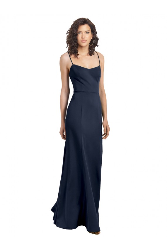 Sleeveless Scoop Neck Stretch Crepe Dark Navy Long Formal Dress / Bridesmaid Dress Bath