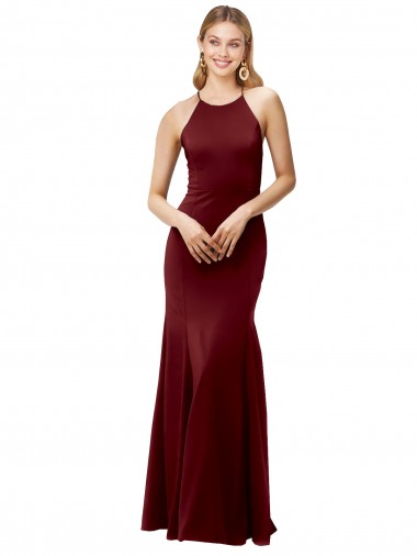 Sleeveless High Neck Stretch Crepe Burgundy Gold Long Formal Evening Gown / Prom Dress / Bridesmaid Dress Bath