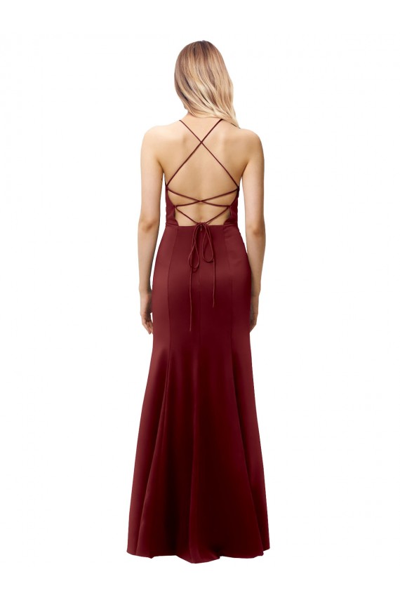 Sleeveless High Neck Stretch Crepe Burgundy Gold Long Formal Evening Gown / Prom Dress / Bridesmaid Dress Bath