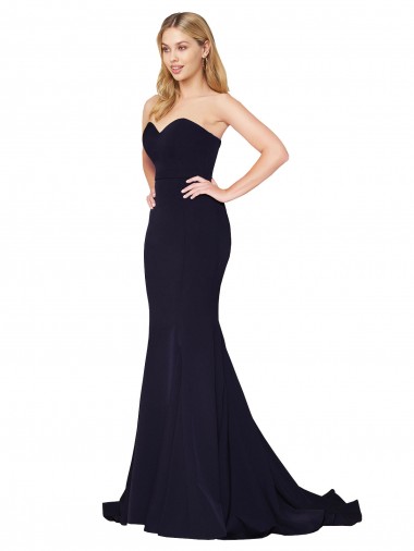 Sleeveless High Neck Stretch Crepe Dark Navy Sweep Train Formal Evening Gown / Prom Dress / Bridesmaid Dress Bath