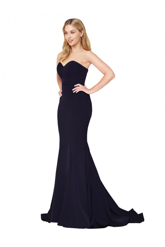 Sleeveless High Neck Stretch Crepe Dark Navy Sweep Train Formal Evening Gown / Prom Dress / Bridesmaid Dress Bath