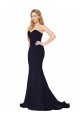 Sleeveless High Neck Stretch Crepe Dark Navy Sweep Train Formal Evening Gown / Prom Dress / Bridesmaid Dress Bath