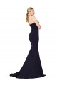 Sleeveless High Neck Stretch Crepe Dark Navy Sweep Train Formal Evening Gown / Prom Dress / Bridesmaid Dress Bath