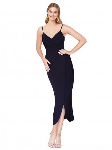 Sleeveless High Neck Stretch Crepe Dark Navy Knee Length Formal Dress / Bridesmaid Dress Bath