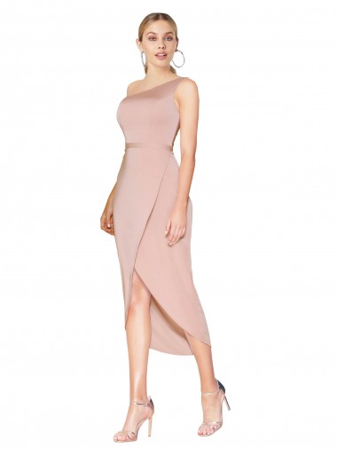 Sleeveless High Neck Stretch Crepe Mauve Knee Length Formal Dress / Bridesmaid Dress Bath