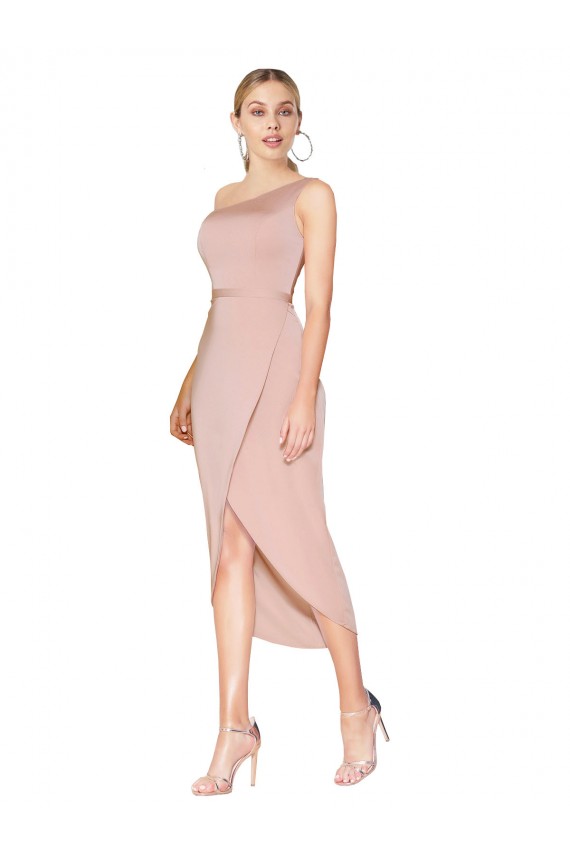 Sleeveless High Neck Stretch Crepe Mauve Knee Length Formal Dress / Bridesmaid Dress Bath