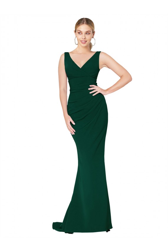 Sleeveless High Neck Stretch Crepe Midnight Green Long Formal Evening Gown / Prom Dress / Bridesmaid Dress Bath