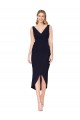 Sleeveless High Neck Stretch Crepe Dark Navy Knee Length High Low Evening Gown / Prom Dress / Bridesmaid Dress Bath