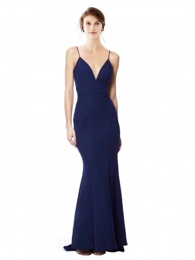 Sleeveless High Neck Stretch Crepe Navy Blue Long Formal Dress / Bridesmaid Dress Bath