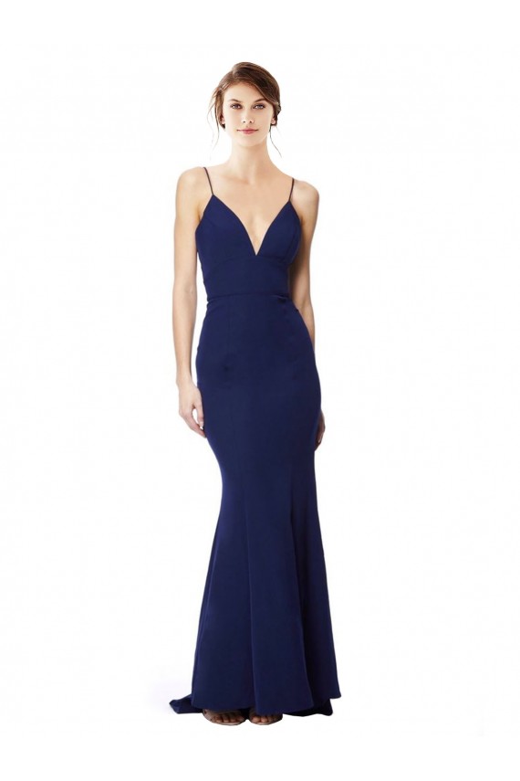 Sleeveless High Neck Stretch Crepe Navy Blue Long Formal Dress / Bridesmaid Dress Bath