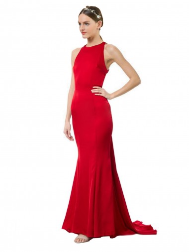 Sleeveless High Neck Stretch Crepe Red Long Formal Evening Gown / Bridesmaid Dress Bath