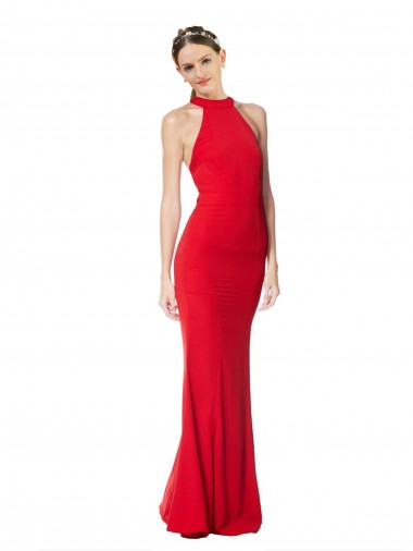 Sleeveless High Neck Stretch Crepe Red Long Prom Dress / Bridesmaid Dress Bath