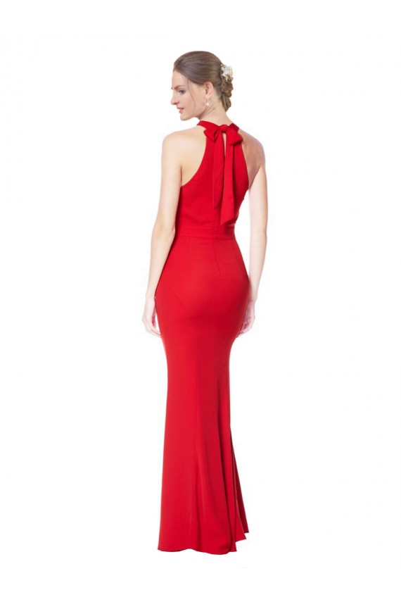 Sleeveless High Neck Stretch Crepe Red Long Prom Dress / Bridesmaid Dress Bath