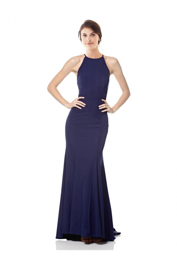 Sleeveless High Neck Stretch Crepe Navy Blue Long Bridesmaid Dress / Formal Dress Bath