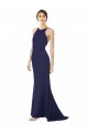 Sleeveless High Neck Stretch Crepe Navy Blue Long Formal Evening Gown / Prom Dress / Bridesmaid Dress Bath