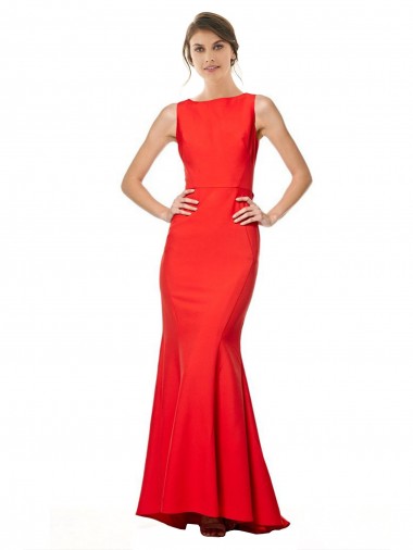 Sleeveless High Neck Stretch Crepe Red Long Bridesmaid Dress / Evening Gowns Bath