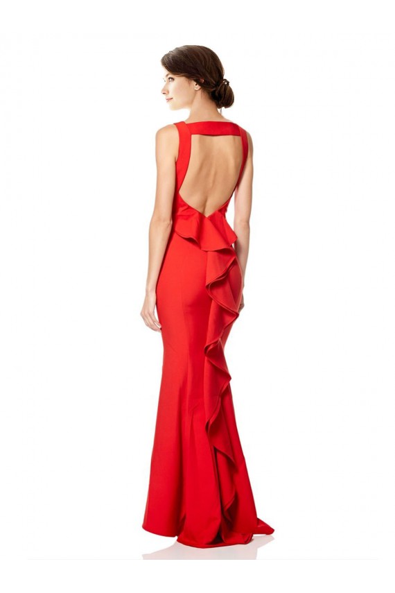 Sleeveless High Neck Stretch Crepe Red Long Bridesmaid Dress / Evening Gowns Bath