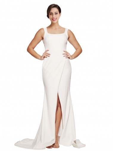 Sleeveless Square Neck Stretch Crepe Ivory Sweep Train Semi Formal Evening Dress / Prom Dress / Bridesmaid Dress Bath