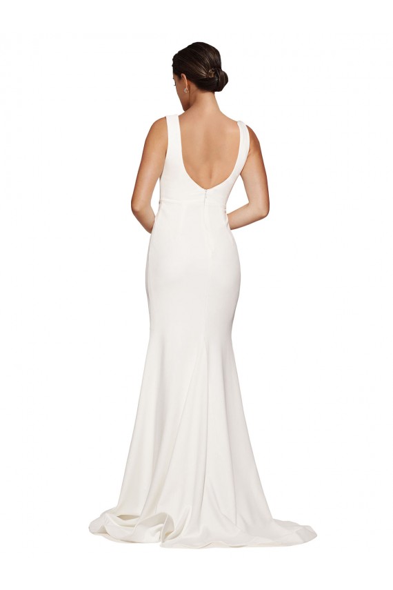 Sleeveless Square Neck Stretch Crepe Ivory Sweep Train Semi Formal Evening Dress / Prom Dress / Bridesmaid Dress Bath