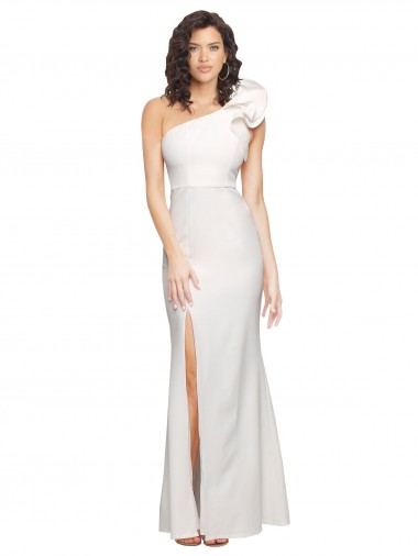 Sleeveless One Shoulder Stretch Crepe Ivory Long Formal Evening Gown / Prom Dress / Bridesmaid Dress Bath