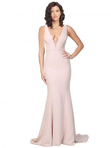 Sleeveless V-Neck Stretch Crepe Pink Sweep Train Black Tie Evening Gown / Prom Dress / Bridesmaid Dress Bath