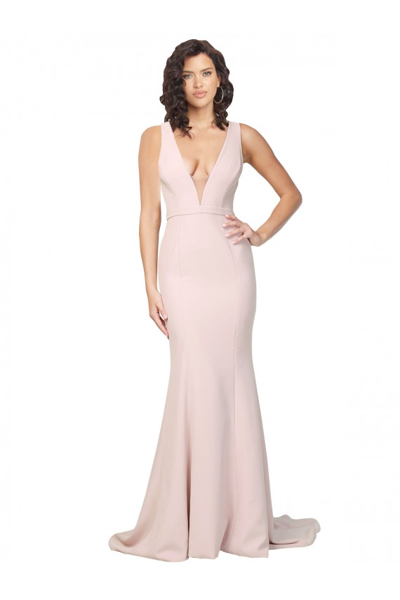 Sleeveless V-Neck Stretch Crepe Pink Sweep Train Black Tie Evening Gown / Prom Dress / Bridesmaid Dress Bath